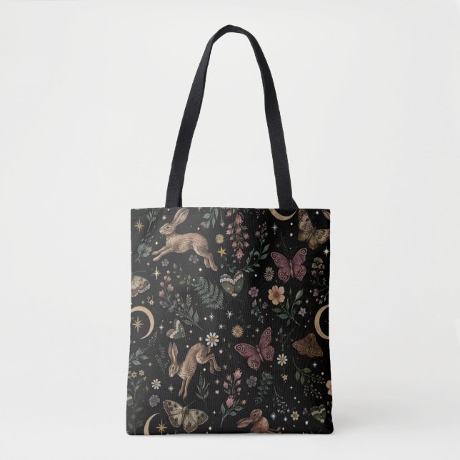 Woodland Bunny Floral Moth Celestial Pattern | Cot Tote Bag (Front)