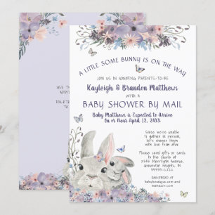 Woodland Bunny Floral Purple Baby Shower By Mail Invitation