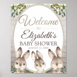 Woodland Bunny Gender Neutral Baby Shower Welcome Poster