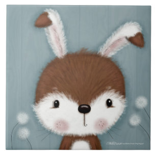 Woodland Bunny Portrait Ceramic Tile
