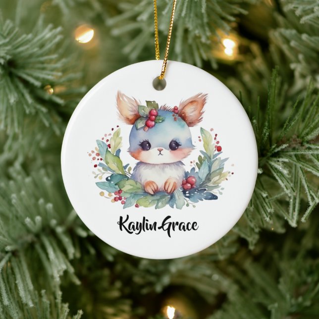 Woodland Bunny Rabbit Personalised  Ceramic Ornament (Tree)