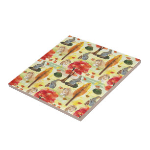 Woodland Bunny Rabbit Watercolor Ceramic Tile