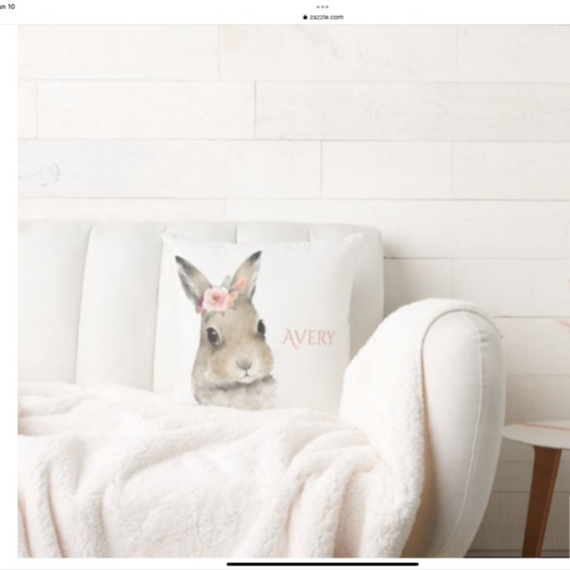 Woodland Bunny Rabbit Watercolor Personalised Name Cushion (Creator Uploaded)