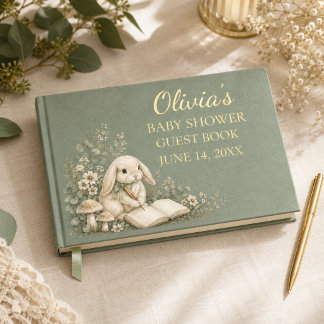 Woodland Bunny Sage Baby Shower Guest Book