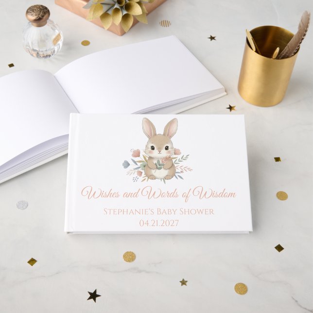 Woodland Bunny Wildflower Garden Baby Shower Guest Book (Front Open)