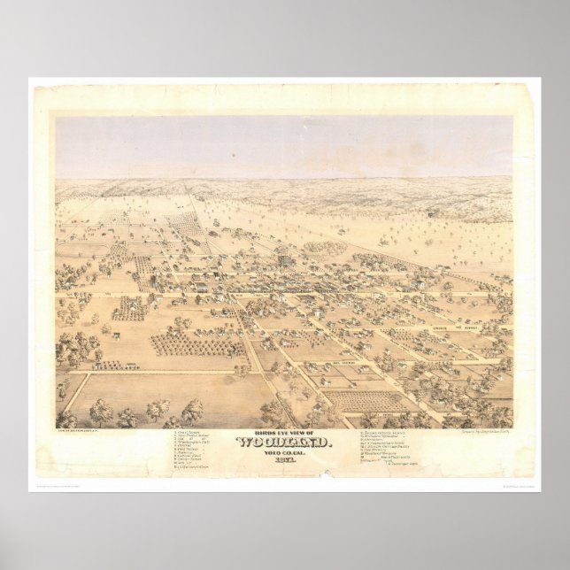 Woodland, CA. Panoramic Map (1874A) Poster (Front)