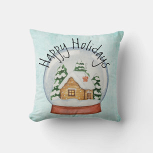 Woodland Cabin Holiday Snow Globe Cushion