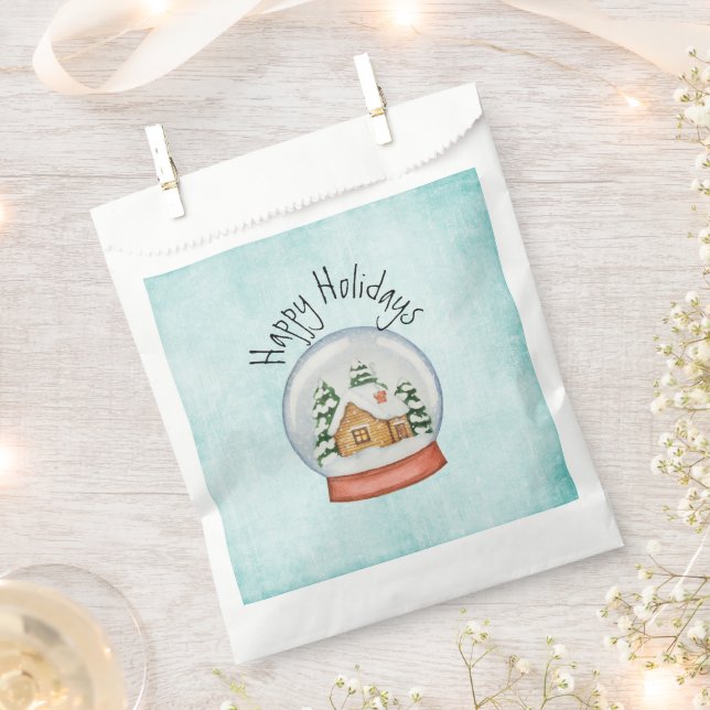 Woodland Cabin Holiday Snow Globe Favour Bag (Clipped)