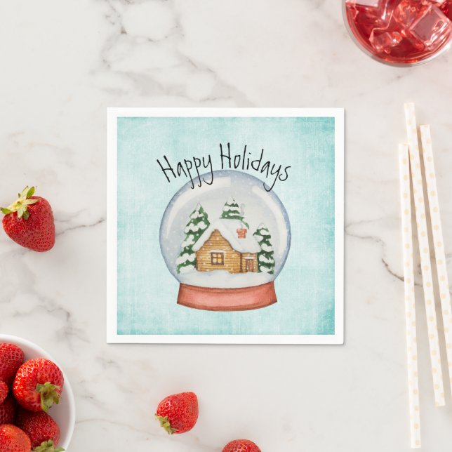 Woodland Cabin Holiday Snow Globe Napkin (Insitu)