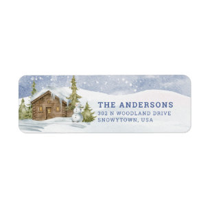 Woodland Cabin in the Snow    return address Label