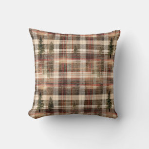 Woodland Cabin Plaid Pine Tree Cushion