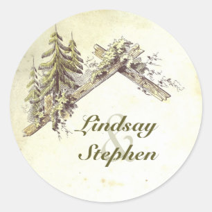 Woodland Cabin Rustic Wedding Classic Round Sticker