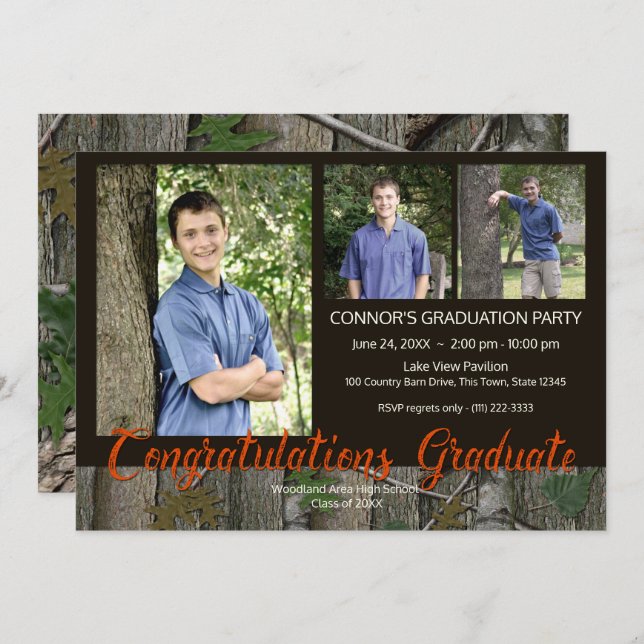 Woodland Camo Graduation Photo Invitation (Front/Back)