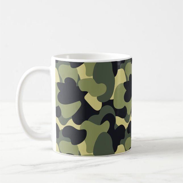 Woodland Camo Green Black Khaki Pattern Coffee Mug (Left)