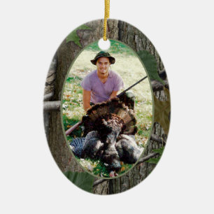 Woodland Camo Hunting Photo Ceramic Ornament