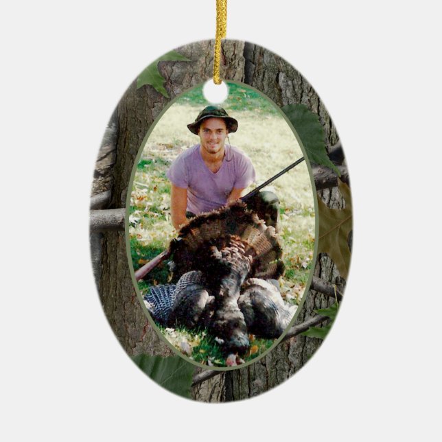 Woodland Camo Hunting Photo Ceramic Ornament (Front)