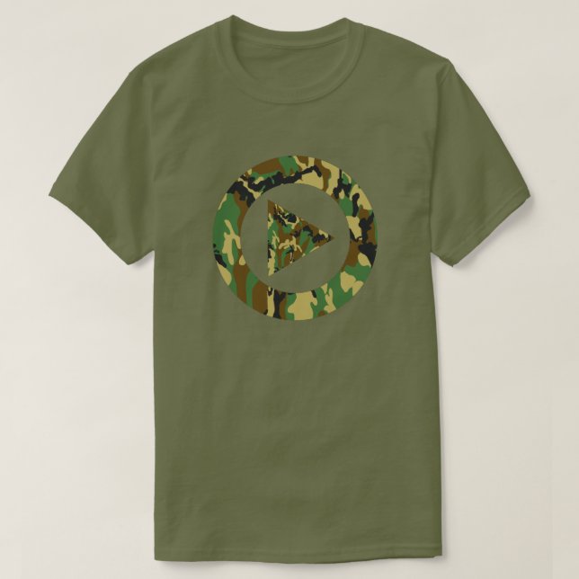 Woodland Camo Pattern Press Play T-Shirt (Design Front)