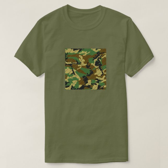 Woodland Camo Pattern Square Sliced T-Shirt (Design Front)