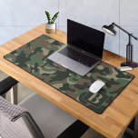 Woodland Camo Personalised Monogram Camouflage Desk Mat<br><div class="desc">Introducing our camo desk mat, perfect for adding a touch of military-inspired style to your home office or gaming setup. The woodland green, tan, and brown camouflage design brings a rugged yet sophisticated look to your workspace. This extra large mouse pad is the perfect office accessory, providing a smooth surface...</div>