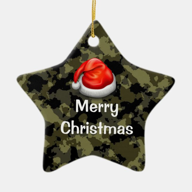 Woodland Camo Star Merry Christmas Ornament (Front)