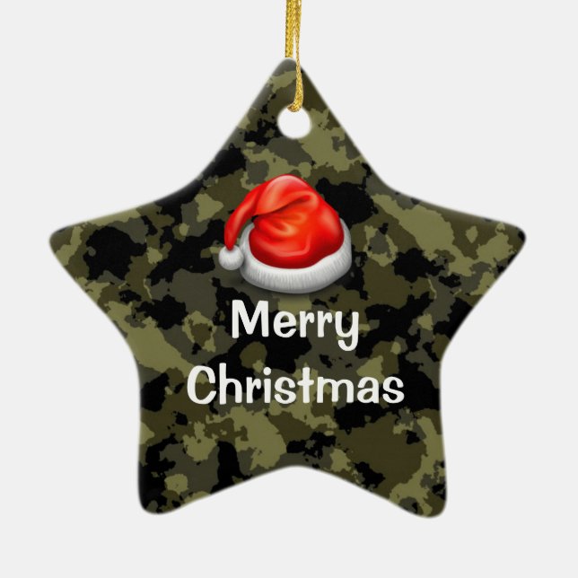 Woodland Camo Star Merry Christmas Ornament (Back)