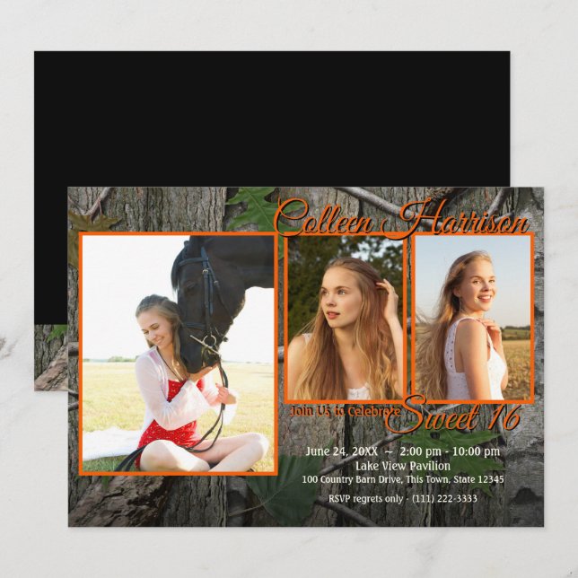 Woodland Camo Sweet 16 Photo Invitation (Front/Back)