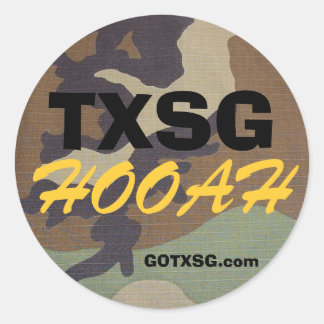 woodland camo TXSG, HOOAH, GOTXSG.com Classic Round Sticker