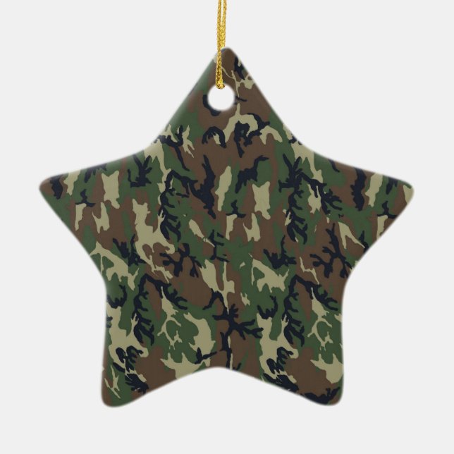 Woodland Camouflage Background Template Ceramic Ornament (Front)
