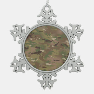 Woodland Camouflage I Snowflake Pewter Christmas Ornament