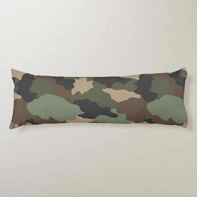 Woodland Camouflage Military Camo Khaki Black Tan Body Cushion (Front)