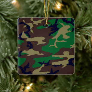 Woodland Camouflage Porcelain Square Ornament
