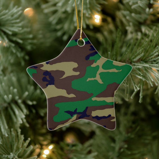 Woodland Camouflage Porcelain Star Ornament (Tree)