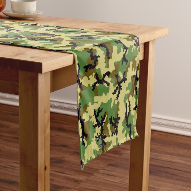 Woodland camouflage short table runner (In Situ)