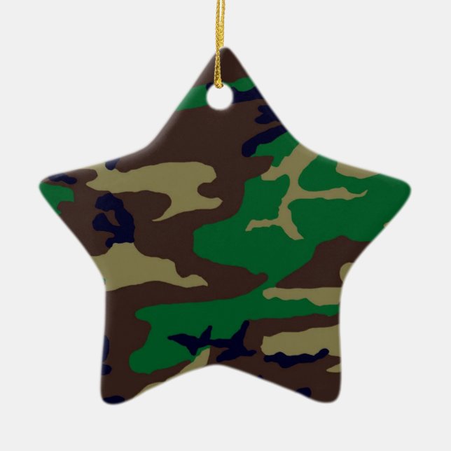 Woodland Camouflage Star Ceramic Ornament (Front)