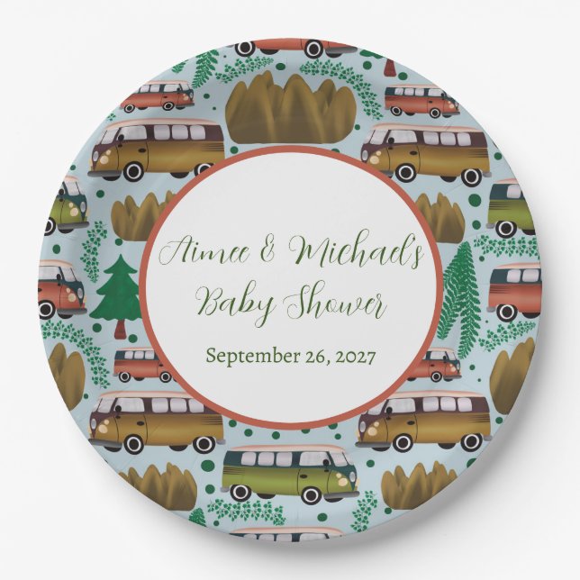 Woodland Camper Baby Boy Shower  Paper Plate (Front)