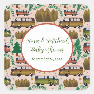 Woodland Camper Baby Girl Shower Square Sticker