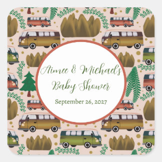 Woodland Camper Baby Girl Shower  Square Sticker