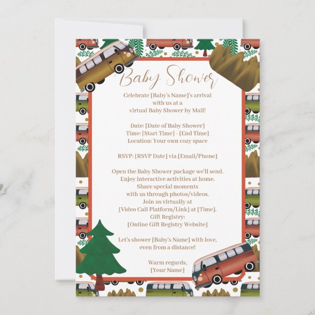 Woodland Camper Neutral Baby Shower By Distance Invitation (Front)