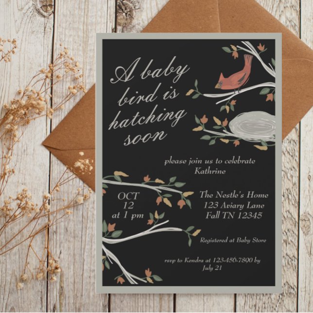 Woodland Cardinal Bird Nest Baby Shower Invitation (Creator Uploaded)
