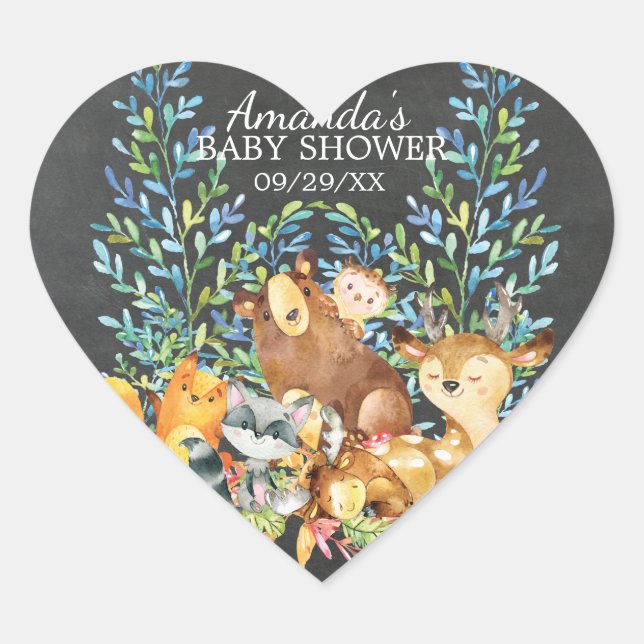 Woodland Chalkboard Baby Shower Favour Sticker (Front)