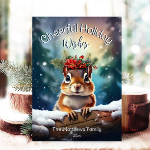 Woodland Chipmunk Cheerful Christmas Rustic Forest Holiday Card
