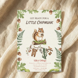 Woodland chipmunk Greenery baby shower Invitation