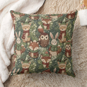 Woodland Christmas Animals Pattern – Cute Winter 1 Cushion