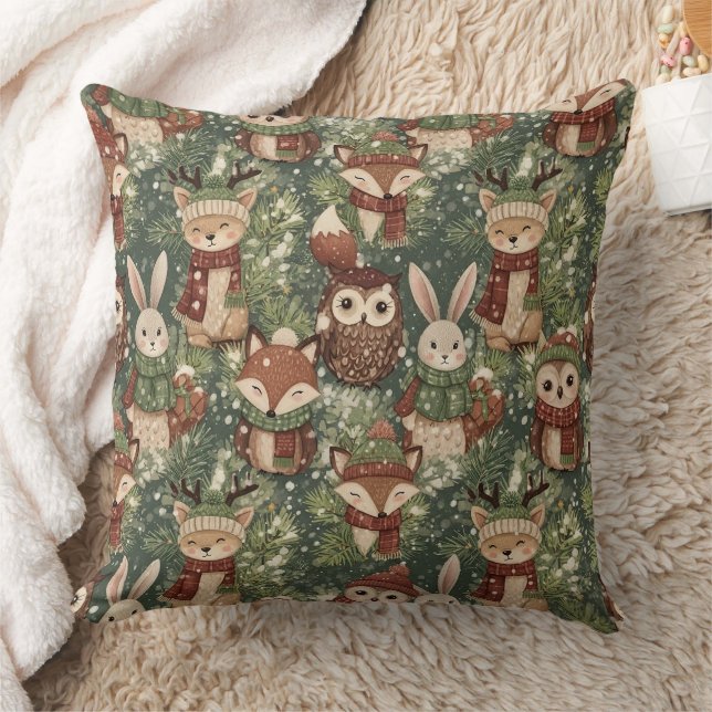 Woodland Christmas Animals Pattern – Cute Winter 1 Cushion (Blanket)