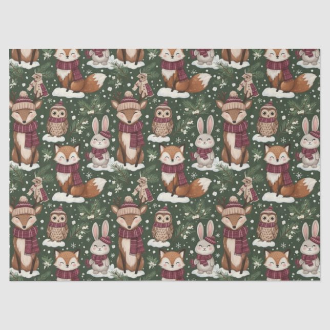 Woodland Christmas Animals Pattern – Cute Winter 2 Tissue Paper (Front)