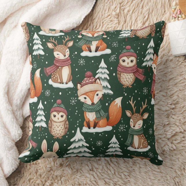 Woodland Christmas Animals Pattern – Cute Winter 4 Cushion (Blanket)