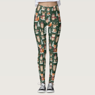 Woodland Christmas Animals Pattern – Cute Winter 4 Leggings