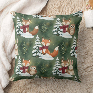 Woodland Christmas Animals Pattern – Cute Winter 9 Cushion