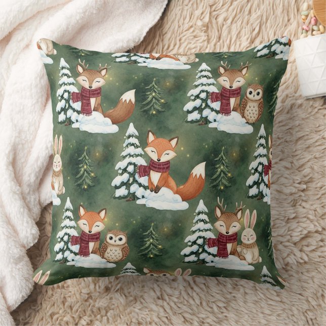 Woodland Christmas Animals Pattern – Cute Winter 9 Cushion (Blanket)