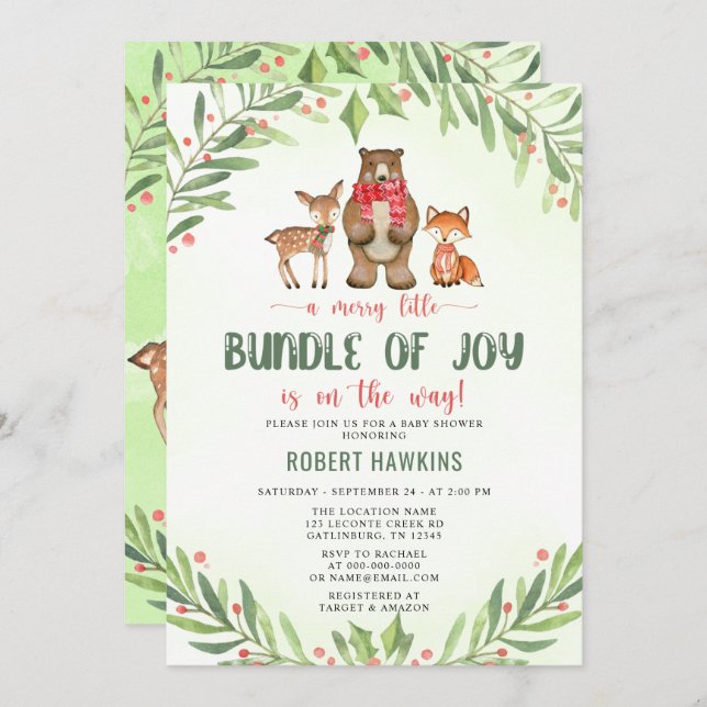 Woodland Christmas Baby Shower Invitation (Front/Back)